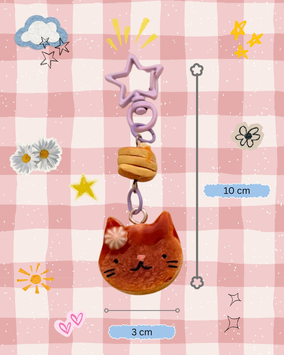 Cat-Pancake with Maple Syrup Drizzle (lilac star clasp)